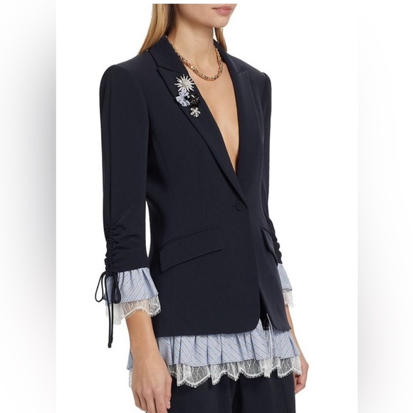 cinq a sept Jackets & Blazers - Cinq A Sept Women’s Roxie Contrast Trim Blazer In Navy Blue Size 6